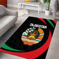 Tajikistan National Emblem Area Rug with Black Red Green Tribal Pattern