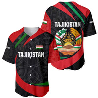 Tajikistan National Emblem Baseball Jersey with Black Red Green Tribal Pattern