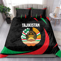 Tajikistan National Emblem Bedding Set with Black Red Green Tribal Pattern
