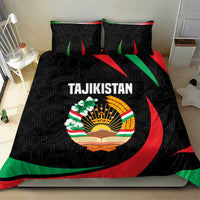 Tajikistan National Emblem Bedding Set with Black Red Green Tribal Pattern