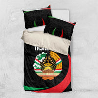 Tajikistan National Emblem Bedding Set with Black Red Green Tribal Pattern