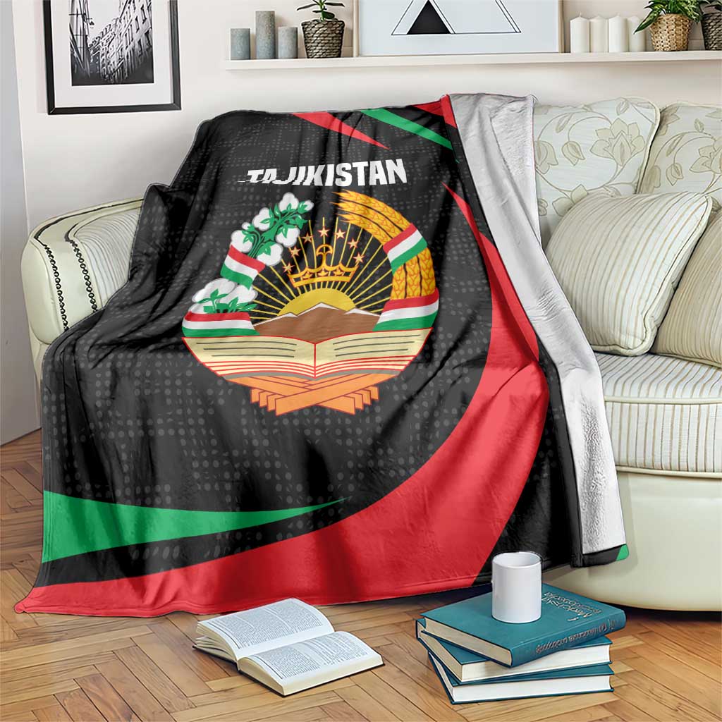 Tajikistan National Emblem Blanket with Black Red Green Tribal Pattern