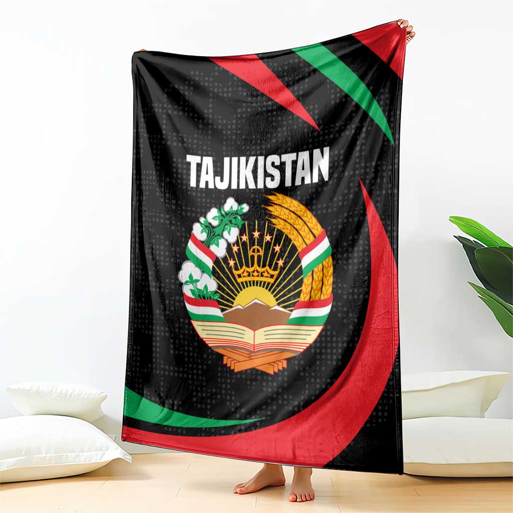 Tajikistan National Emblem Blanket with Black Red Green Tribal Pattern