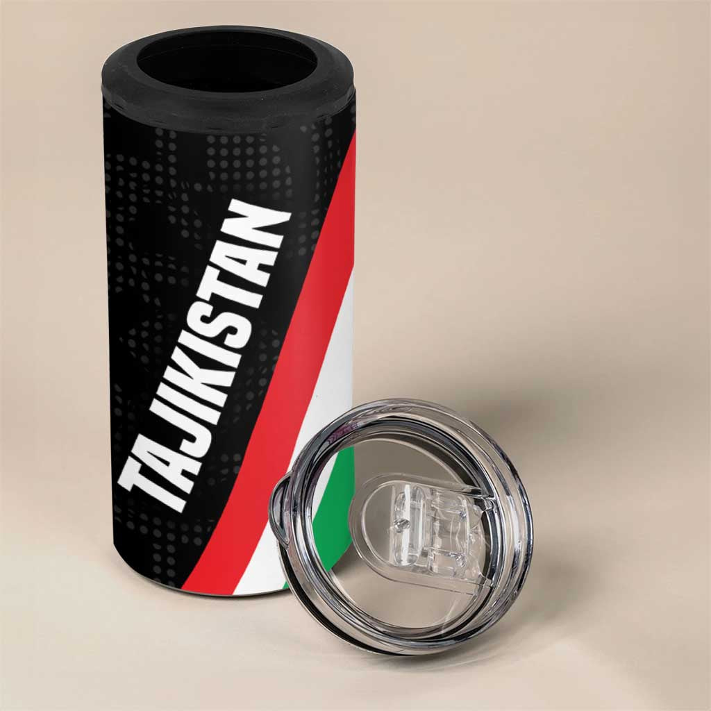 Tajikistan National Emblem 4 in 1 Can Cooler Tumbler with Black Red Green Tribal Pattern