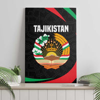 Tajikistan National Emblem Canvas Wall Art with Black Red Green Tribal Pattern