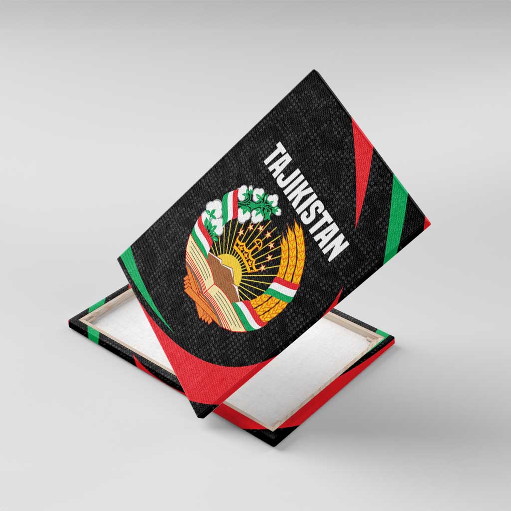 Tajikistan National Emblem Canvas Wall Art with Black Red Green Tribal Pattern