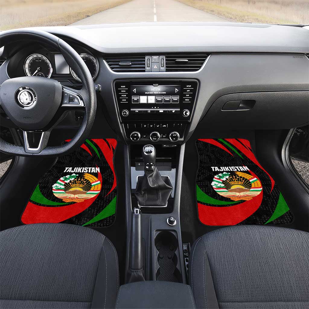 Tajikistan National Emblem Car Mats with Black Red Green Tribal Pattern
