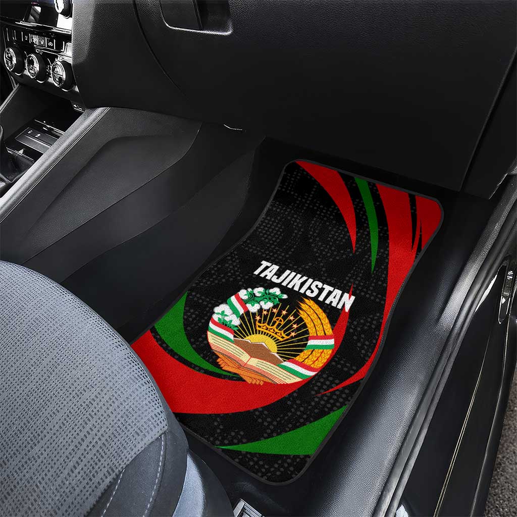 Tajikistan National Emblem Car Mats with Black Red Green Tribal Pattern