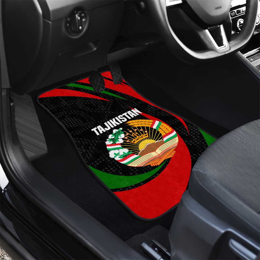 Tajikistan National Emblem Car Mats with Black Red Green Tribal Pattern
