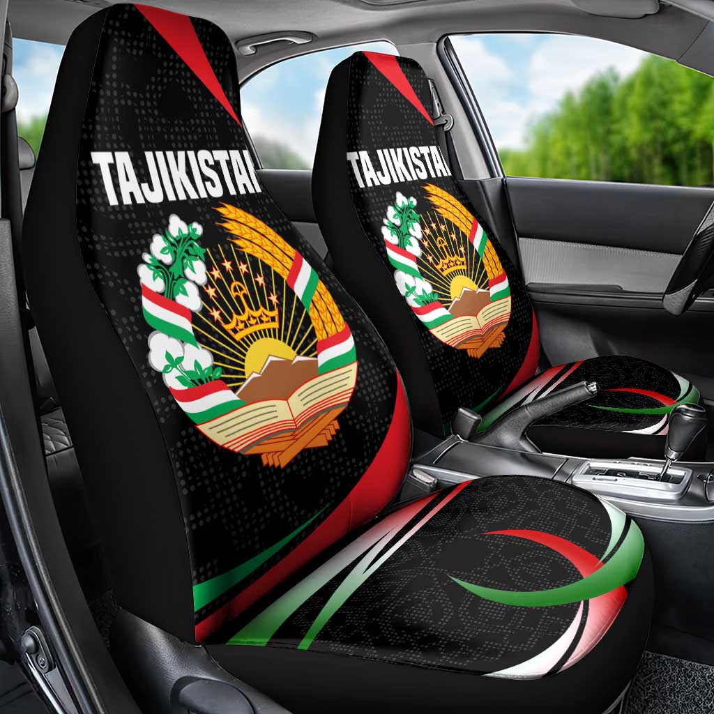 Tajikistan National Emblem Car Seat Cover with Black Red Green Tribal Pattern