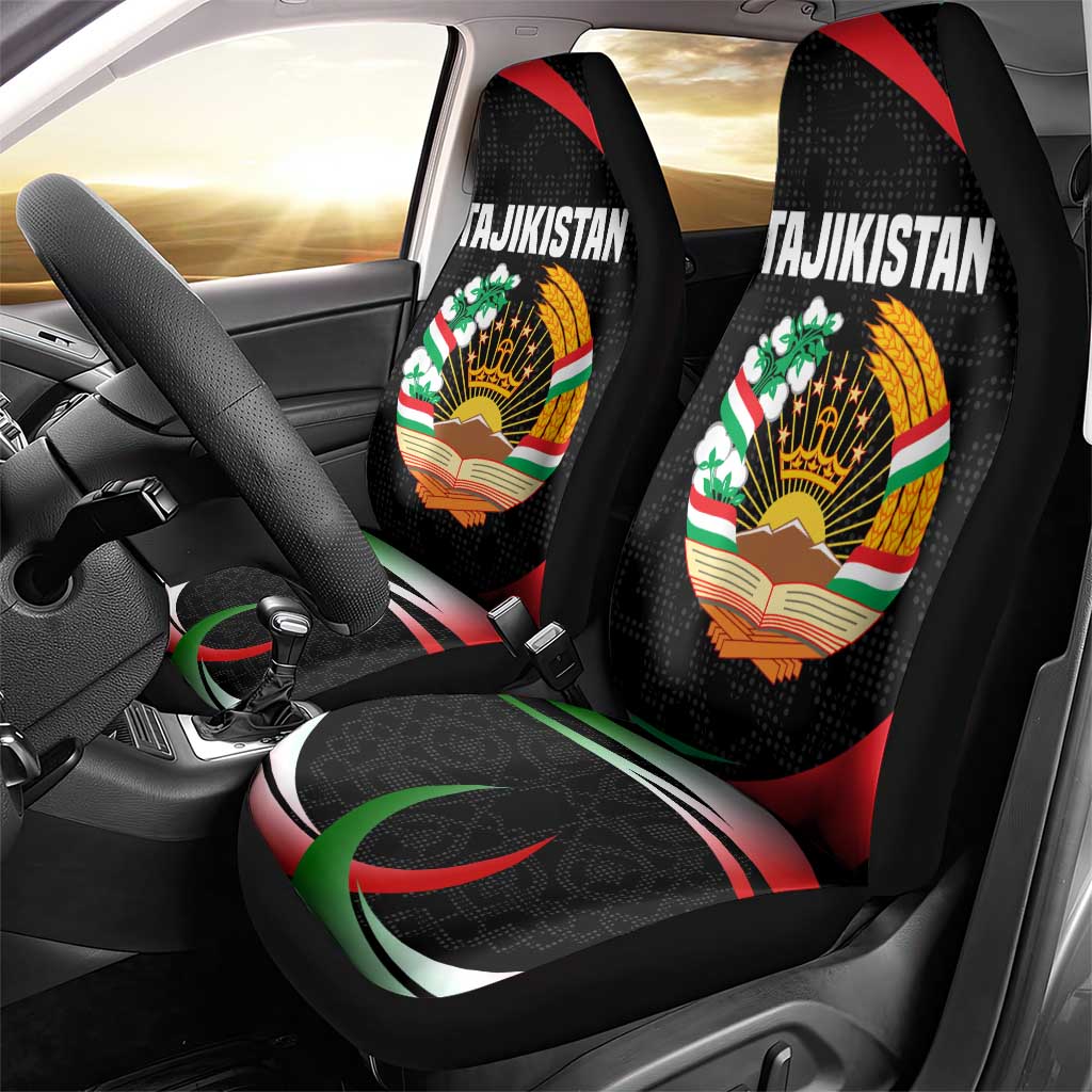 Tajikistan National Emblem Car Seat Cover with Black Red Green Tribal Pattern