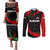 Tajikistan National Emblem Couples Matching Puletasi and Long Sleeve Button Shirt with Black Red Green Tribal Pattern