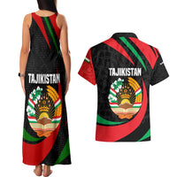Tajikistan National Emblem Couples Matching Tank Maxi Dress and Hawaiian Shirt with Black Red Green Tribal Pattern