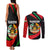 Tajikistan National Emblem Couples Matching Tank Maxi Dress and Long Sleeve Button Shirt with Black Red Green Tribal Pattern