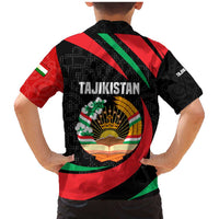 Tajikistan National Emblem Family Matching Mermaid Dress and Hawaiian Shirt with Black Red Green Tribal Pattern