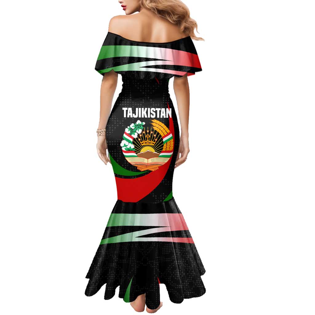 Tajikistan National Emblem Family Matching Mermaid Dress and Hawaiian Shirt with Black Red Green Tribal Pattern