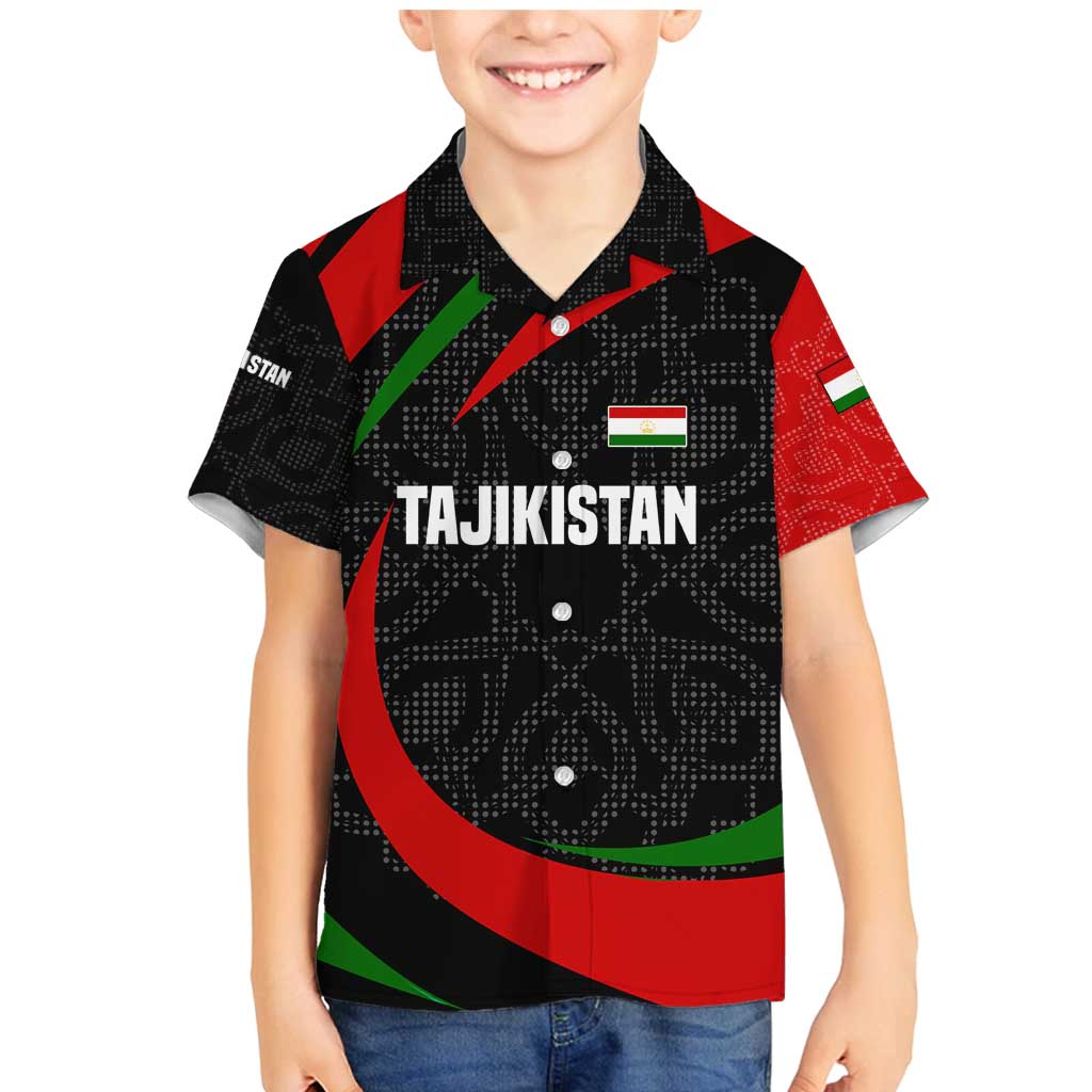 Tajikistan National Emblem Family Matching Mermaid Dress and Hawaiian Shirt with Black Red Green Tribal Pattern