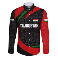 Tajikistan National Emblem Family Matching Off The Shoulder Long Sleeve Dress and Hawaiian Shirt with Black Red Green Tribal Pattern