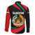 Tajikistan National Emblem Family Matching Off The Shoulder Long Sleeve Dress and Hawaiian Shirt with Black Red Green Tribal Pattern