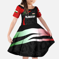Tajikistan National Emblem Family Matching Off Shoulder Maxi Dress and Hawaiian Shirt with Black Red Green Tribal Pattern