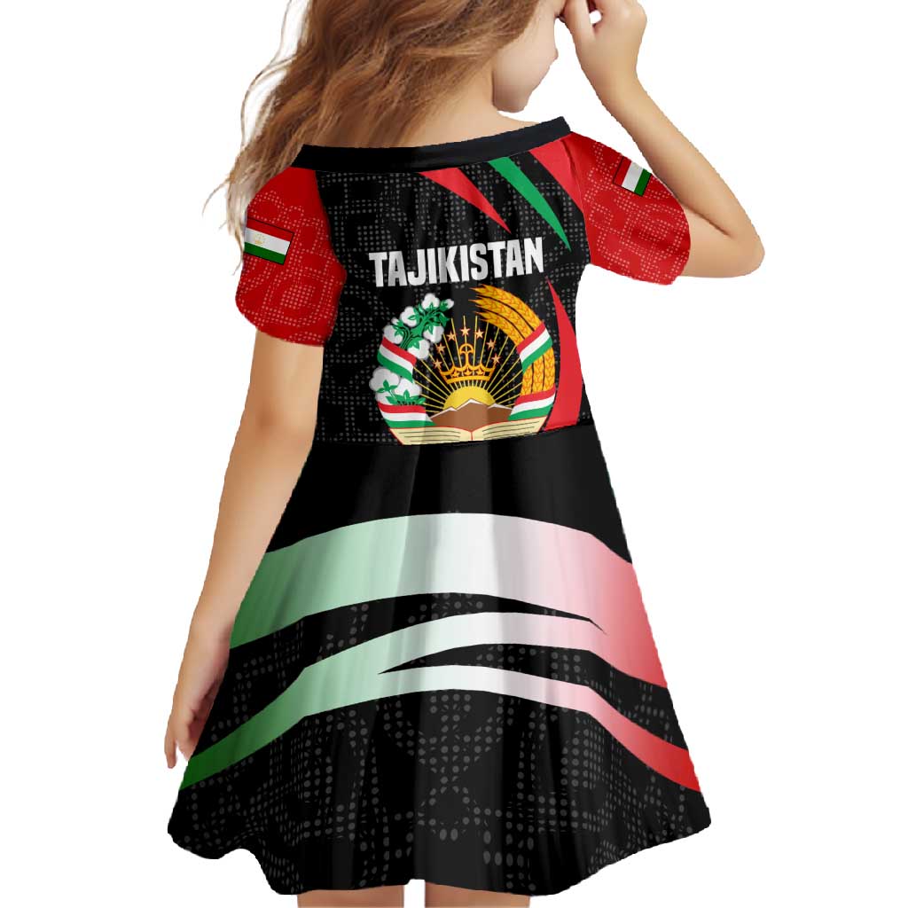 Tajikistan National Emblem Family Matching Off Shoulder Maxi Dress and Hawaiian Shirt with Black Red Green Tribal Pattern