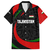 Tajikistan National Emblem Family Matching Off Shoulder Short Dress and Hawaiian Shirt with Black Red Green Tribal Pattern