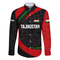 Tajikistan National Emblem Family Matching Off Shoulder Short Dress and Hawaiian Shirt with Black Red Green Tribal Pattern