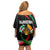 Tajikistan National Emblem Family Matching Off Shoulder Short Dress and Hawaiian Shirt with Black Red Green Tribal Pattern