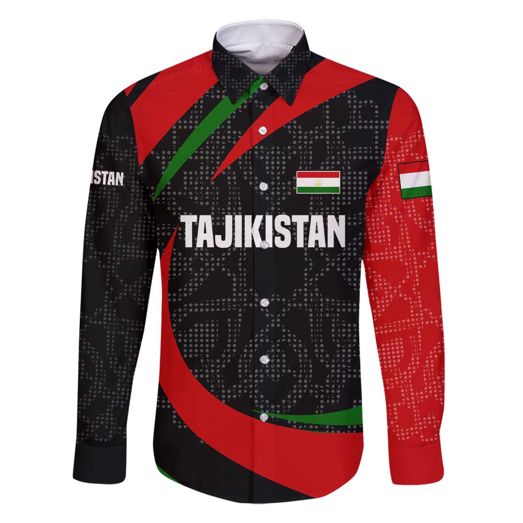 Tajikistan National Emblem Family Matching Summer Maxi Dress and Hawaiian Shirt with Black Red Green Tribal Pattern