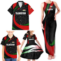 Tajikistan National Emblem Family Matching Tank Maxi Dress and Hawaiian Shirt with Black Red Green Tribal Pattern