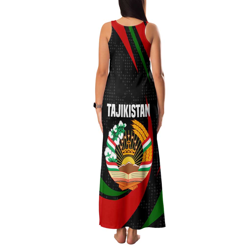 Tajikistan National Emblem Family Matching Tank Maxi Dress and Hawaiian Shirt with Black Red Green Tribal Pattern