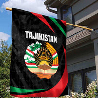 Tajikistan National Emblem Garden Flag with Black Red Green Tribal Pattern