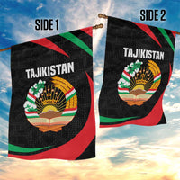 Tajikistan National Emblem Garden Flag with Black Red Green Tribal Pattern