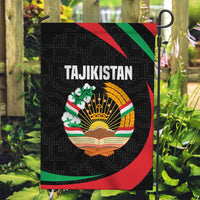 Tajikistan National Emblem Garden Flag with Black Red Green Tribal Pattern