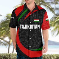 Tajikistan National Emblem Hawaiian Shirt with Black Red Green Tribal Pattern