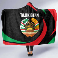 Tajikistan National Emblem Hooded Blanket with Black Red Green Tribal Pattern