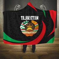 Tajikistan National Emblem Hooded Blanket with Black Red Green Tribal Pattern