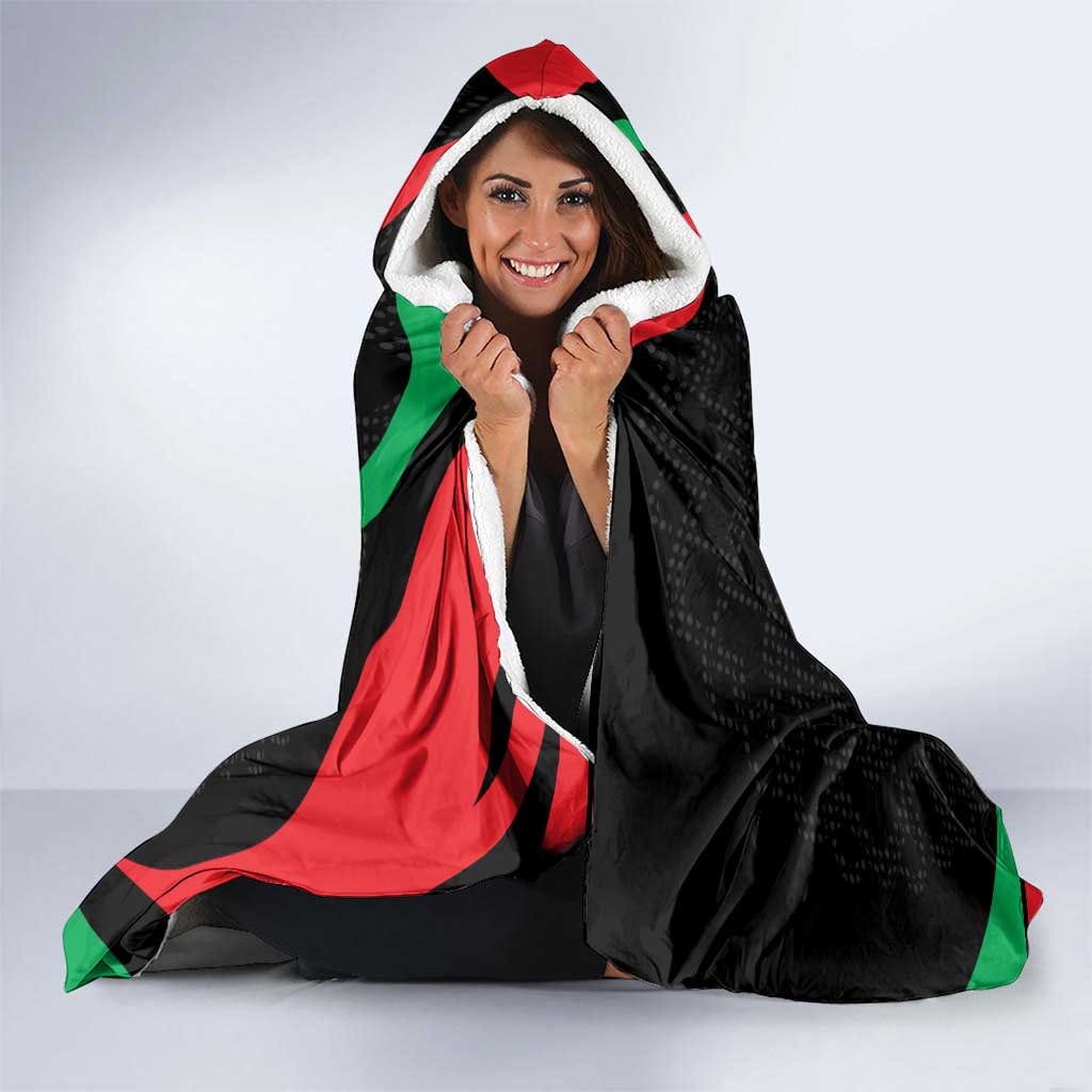 Tajikistan National Emblem Hooded Blanket with Black Red Green Tribal Pattern