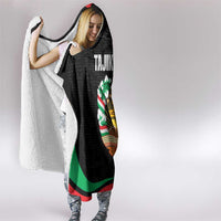 Tajikistan National Emblem Hooded Blanket with Black Red Green Tribal Pattern