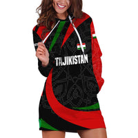 Tajikistan National Emblem Hoodie Dress with Black Red Green Tribal Pattern