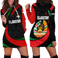 Tajikistan National Emblem Hoodie Dress with Black Red Green Tribal Pattern