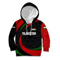 Tajikistan National Emblem Kid Hoodie with Black Red Green Tribal Pattern