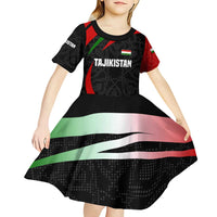 Tajikistan National Emblem Kid Short Sleeve Dress with Black Red Green Tribal Pattern