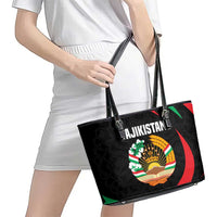 Tajikistan National Emblem Leather Tote Bag with Black Red Green Tribal Pattern