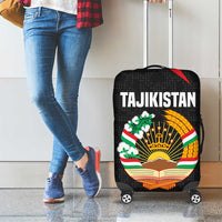 Tajikistan National Emblem Luggage Cover with Black Red Green Tribal Pattern