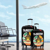 Tajikistan National Emblem Luggage Cover with Black Red Green Tribal Pattern