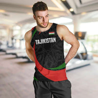 Tajikistan National Emblem Men Tank Top with Black Red Green Tribal Pattern