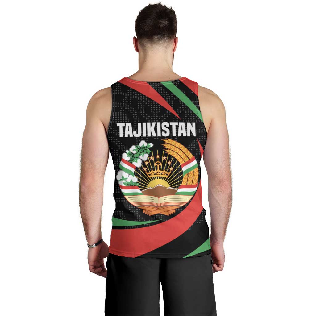Tajikistan National Emblem Men Tank Top with Black Red Green Tribal Pattern