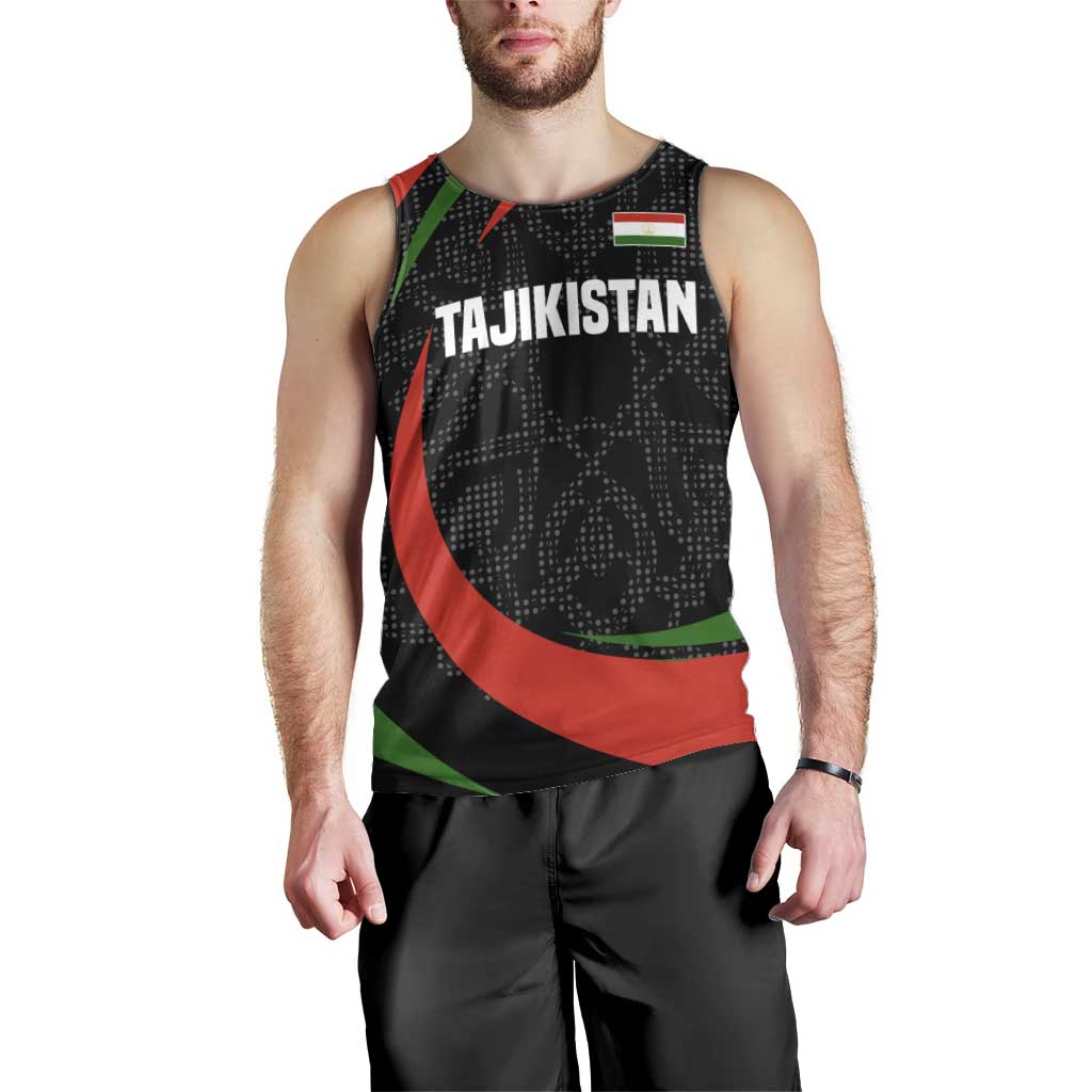 Tajikistan National Emblem Men Tank Top with Black Red Green Tribal Pattern