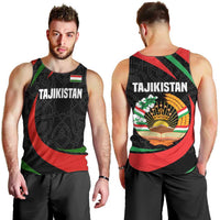 Tajikistan National Emblem Men Tank Top with Black Red Green Tribal Pattern